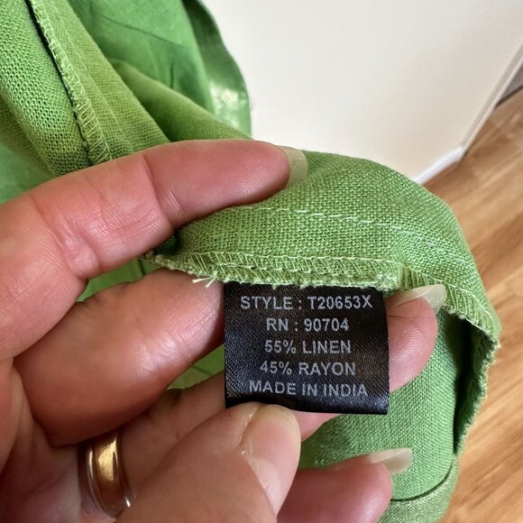 Linear Womens Lime Green Cardigan Linen Blend Jacket 2X India Open Front Pockets - Picture 3 of 10